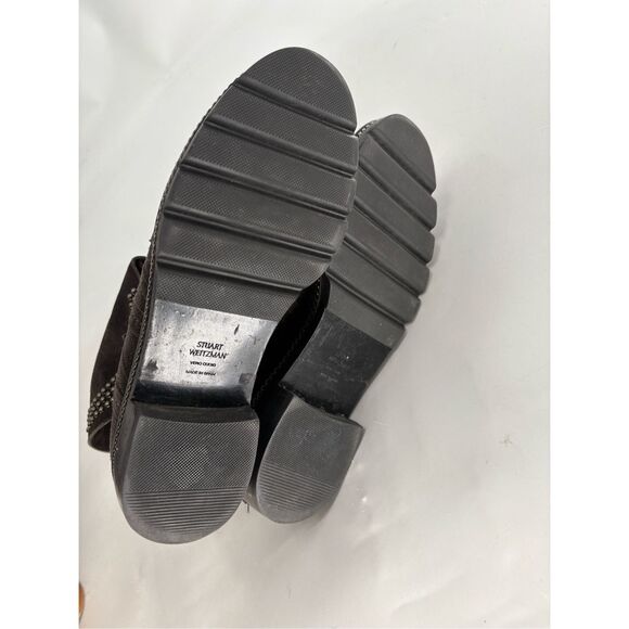 Stuart Weitzman Booties Boots Suede Women Size 8.5‎ Brown Gray Studded Combat - Picture 6 of 10